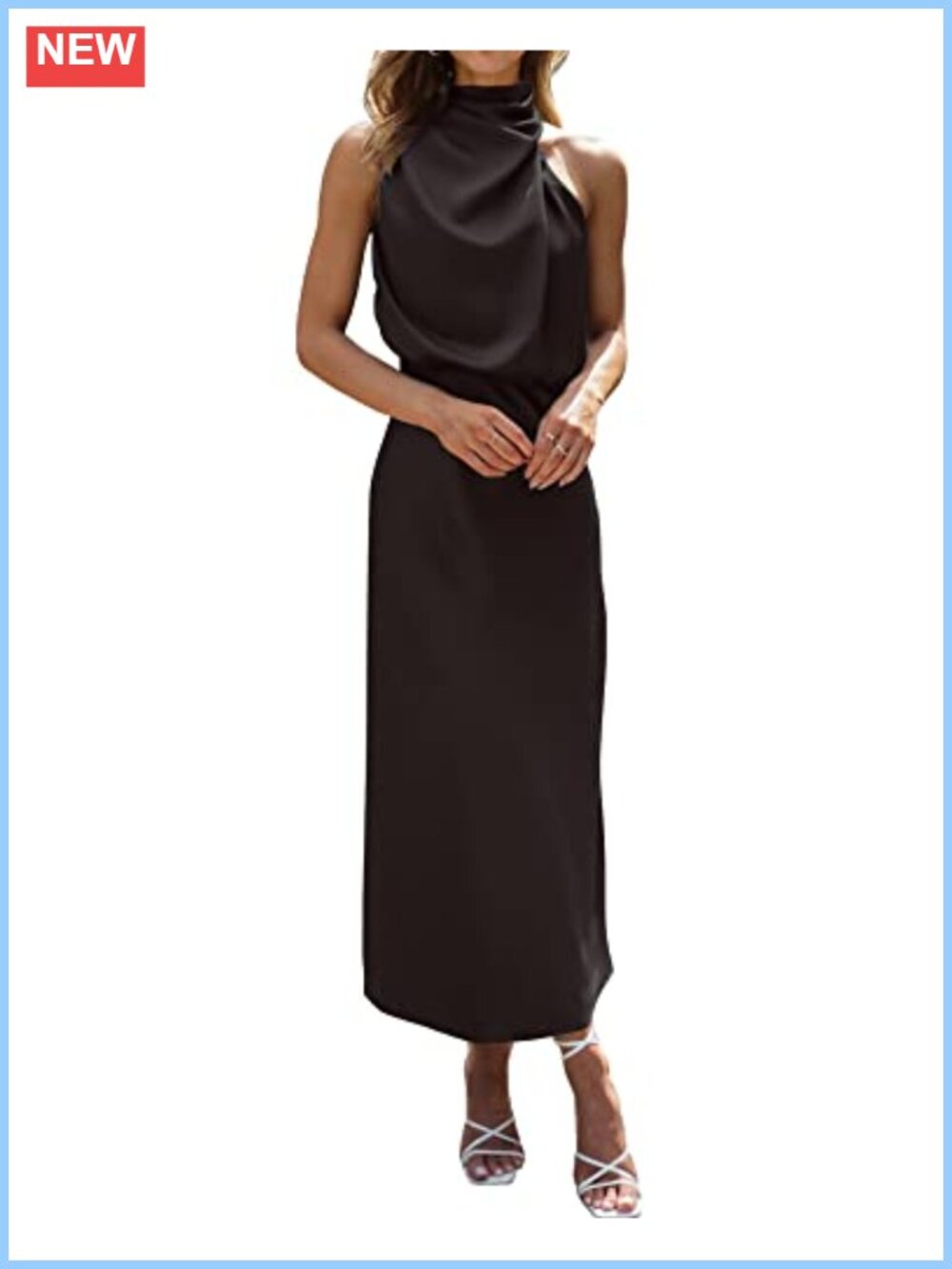 Satin Mock Neck Sleeveless Maxi Formal Cocktail Dress Wedding Guest